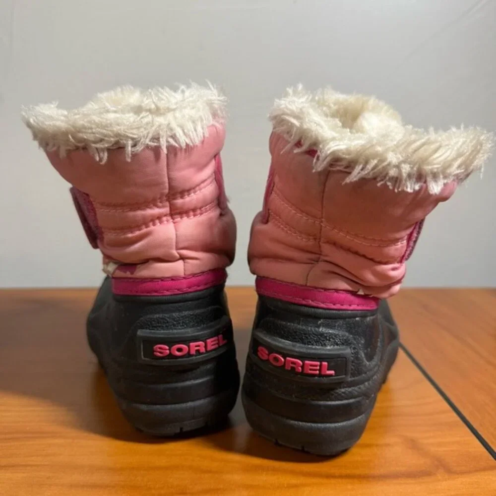 Sorel Kids Snow Commander Snow Boot Pink‎ Fur Trim Winter T5